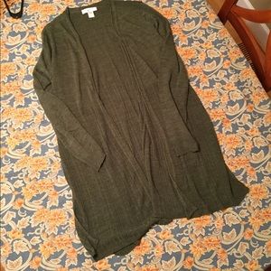 CJ Banks 0x Army Green Long Open Cardigan 33”